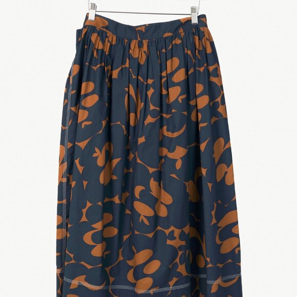 Marni Resort 2019 Navy Belou-Print Cotton Poplin Gathered Midi Skirt - Picture 2 of 12
